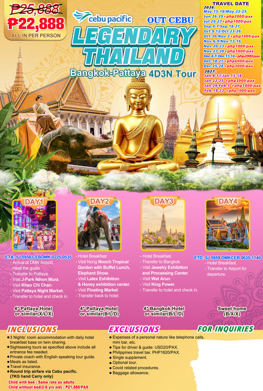 Legendary Thailand Bangkok–Pattaya 4D3N Experience 2026–2027