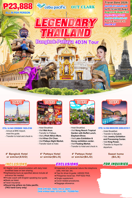 Legendary Thailand Bangkok–Pattaya 4D3N Experience 2026