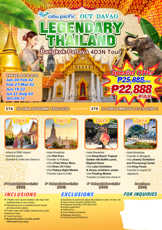 Legendary Thailand Bangkok–Pattaya 4D3N Experience 2026