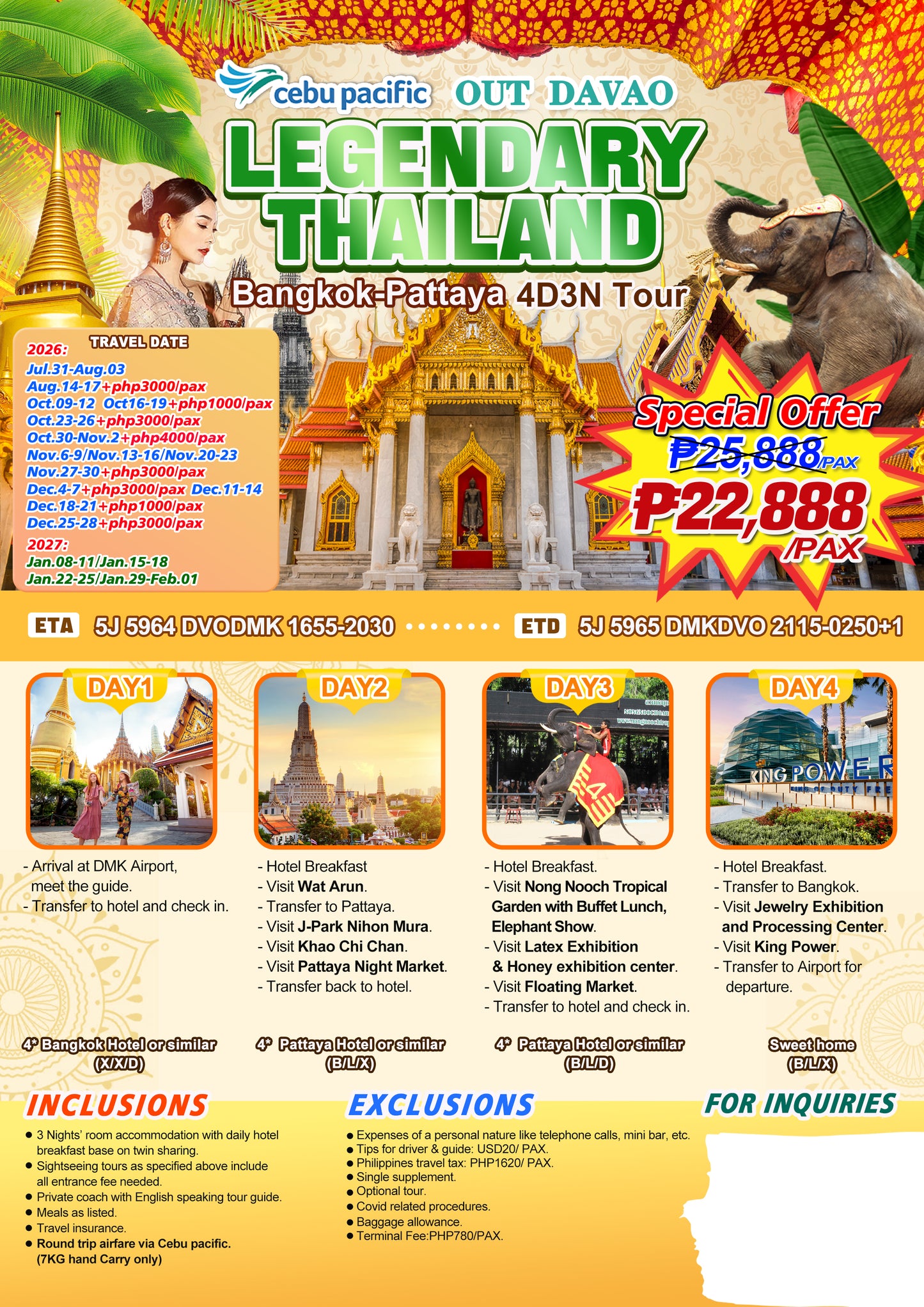 Legendary Thailand Bangkok–Pattaya 4D3N Experience 2026–2027