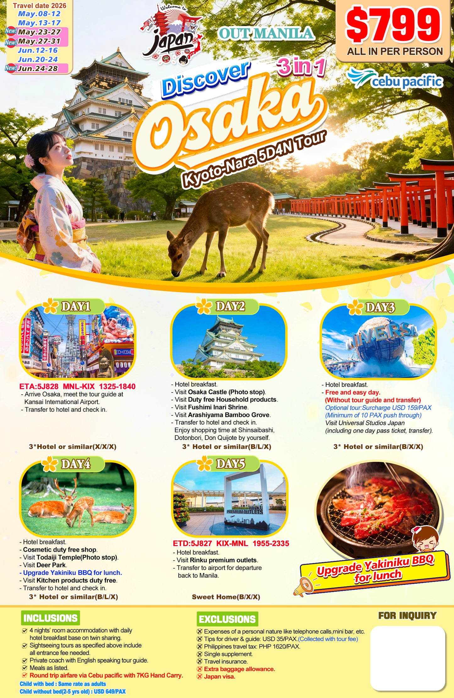 Osaka–Kyoto–Nara 5D4N Experience 2026