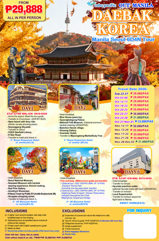 Daebak Korea 6D4N Experience 2026