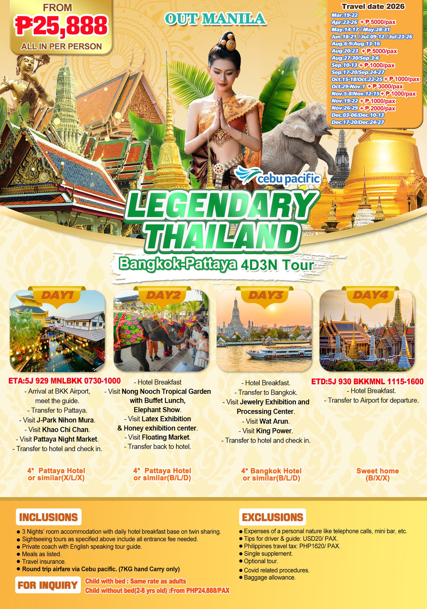 Legendary Thailand Bangkok–Pattaya 4D3N Experience 2026