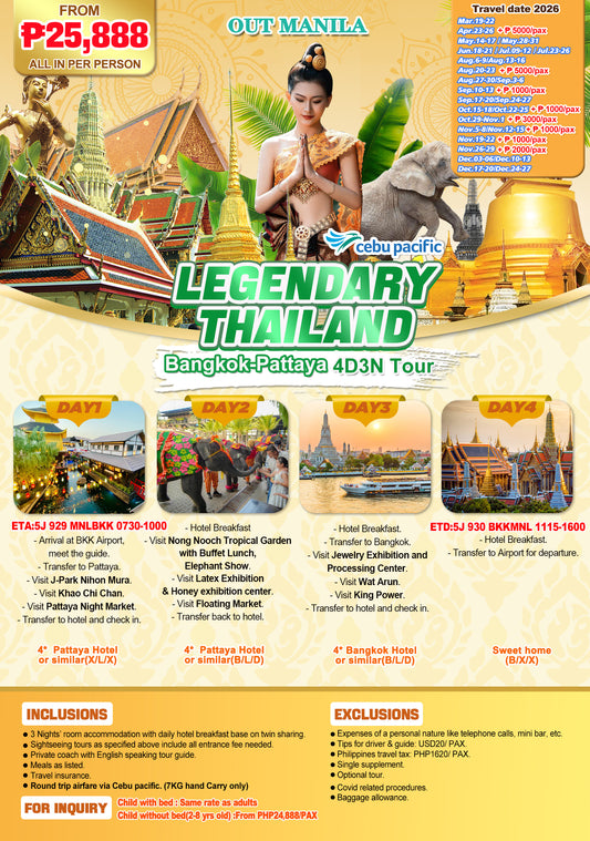 Legendary Thailand Bangkok–Pattaya 4D3N Experience 2026