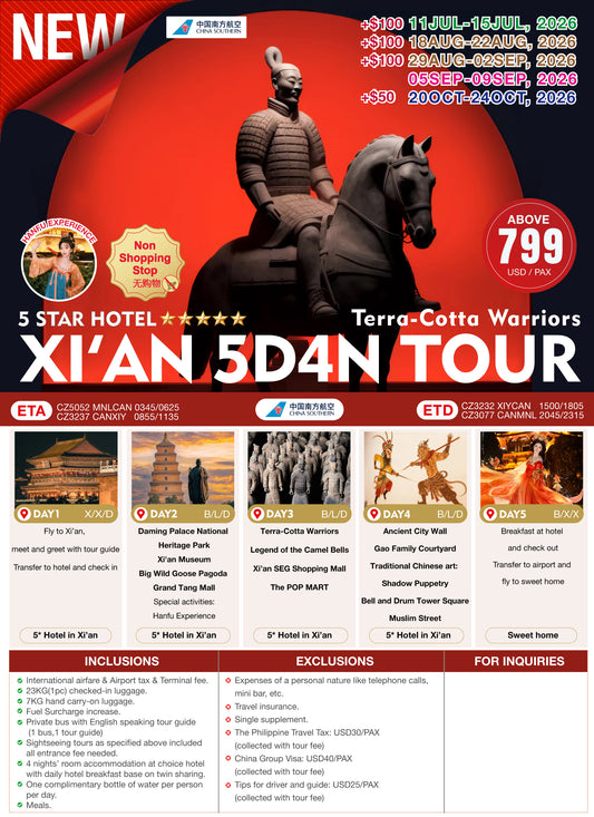 Xi’an Terra-Cotta Warriors 5D4N Tour 2026