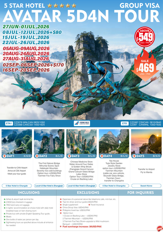 Avatar Zhangjiajie 5D4N Tour 2026