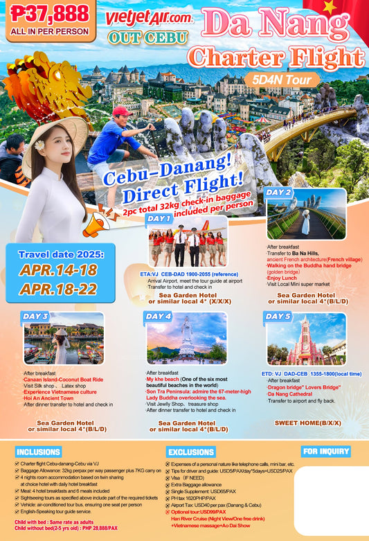 Da Nang Charter Flight 5D4N Tour